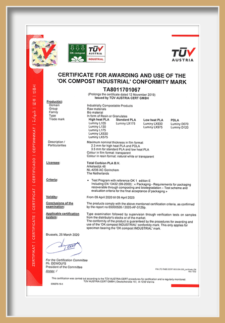  Certificado por el uso de la marca de conformidad OK Compost Industrial para Wenzhou Guda Technology Co., Ltd